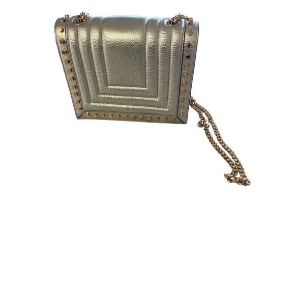 NWT Luana Italy Clio Studded Flap Bag Chain Metallic Silver Leather Bag with Gol - Picture 2 of 8